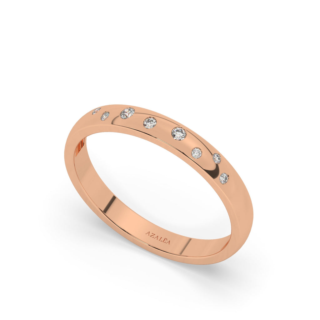 Diamond Wedding Band / 14k Gold Flush Round Diamond Stacking Ring / Stacking Ring / Surface Setting / Anniversary Gift / Diamond Engagement