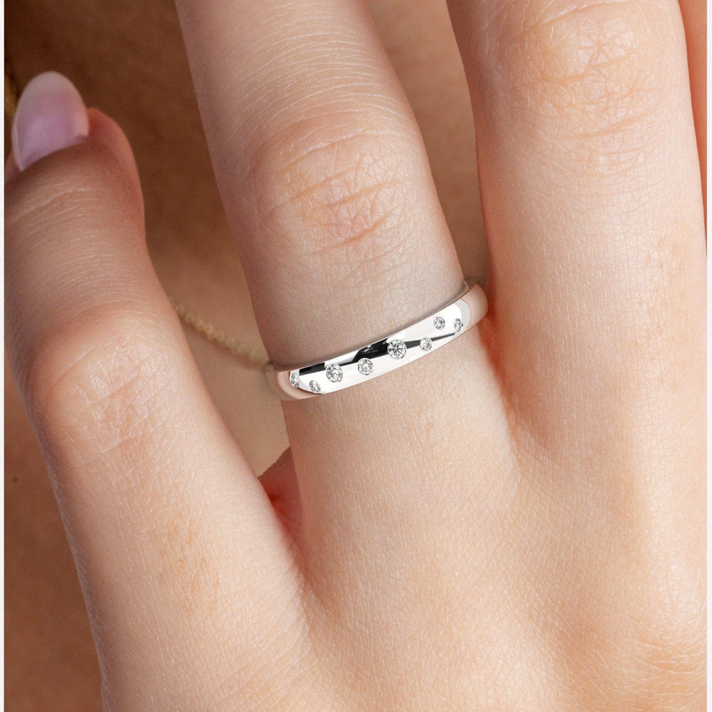 Diamond Wedding Band / 14k Gold Flush Round Diamond Stacking Ring / Stacking Ring / Surface Setting / Anniversary Gift / Diamond Engagement