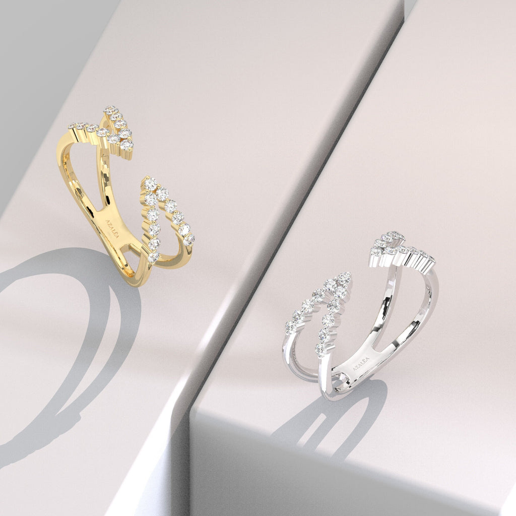 14k Gold Round Diamond Ring/ Diamond Cuff Ring / Anniversary Birthday Graduation Gift / Open Ring / Stackable Ring / Lab or Natural Diamonds