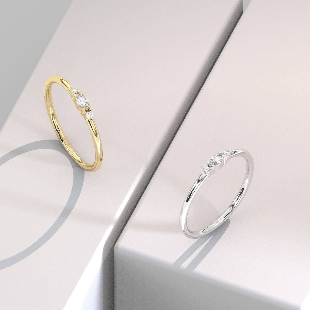 Marquise Diamond Stacking Ring / 14k Marquise and Round Diamond Wedding Ring / Wedding Band / Stacking Ring / Diamond Bridal Gift Ideas