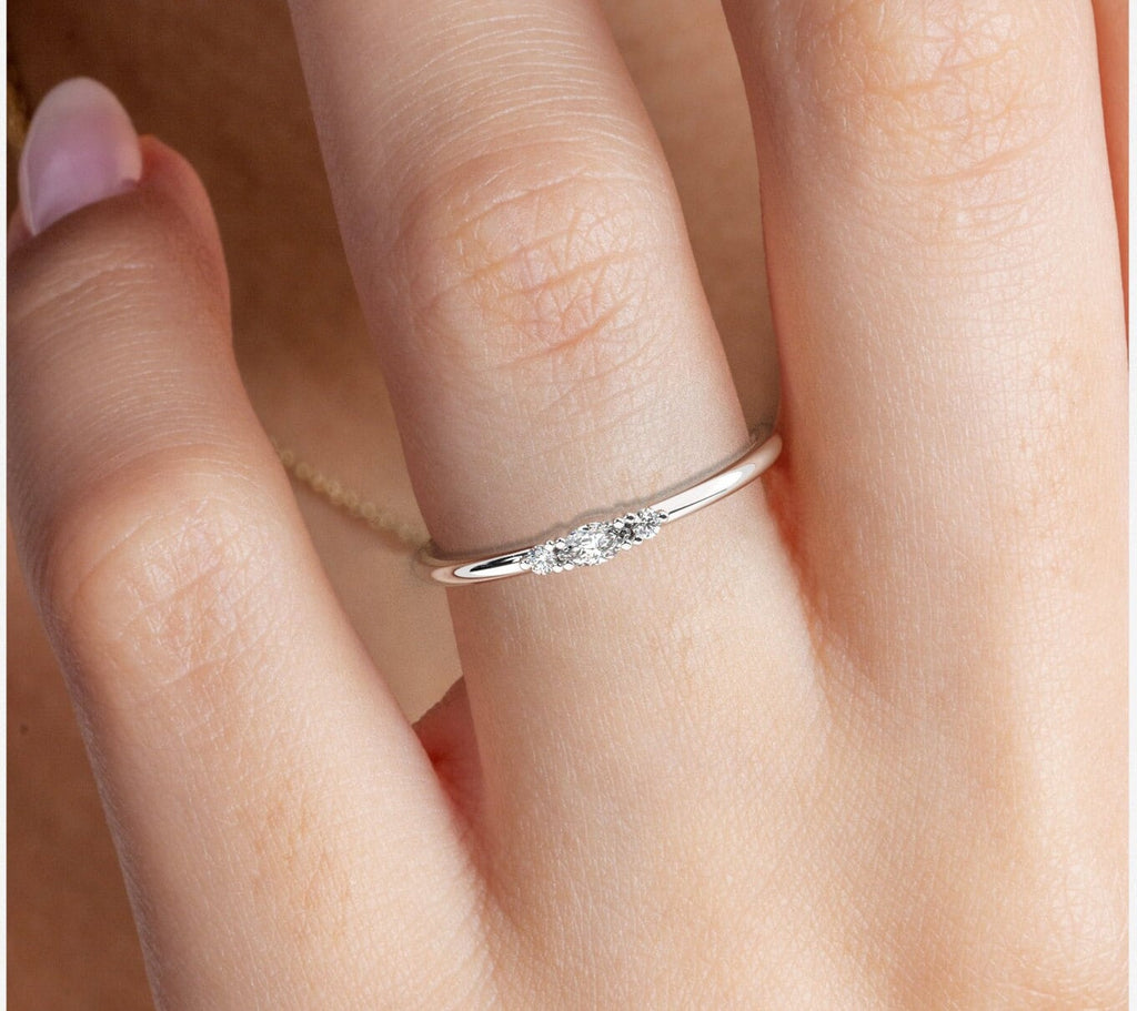 Marquise Diamond Stacking Ring / 14k Marquise and Round Diamond Wedding Ring / Wedding Band / Stacking Ring / Diamond Bridal Gift Ideas