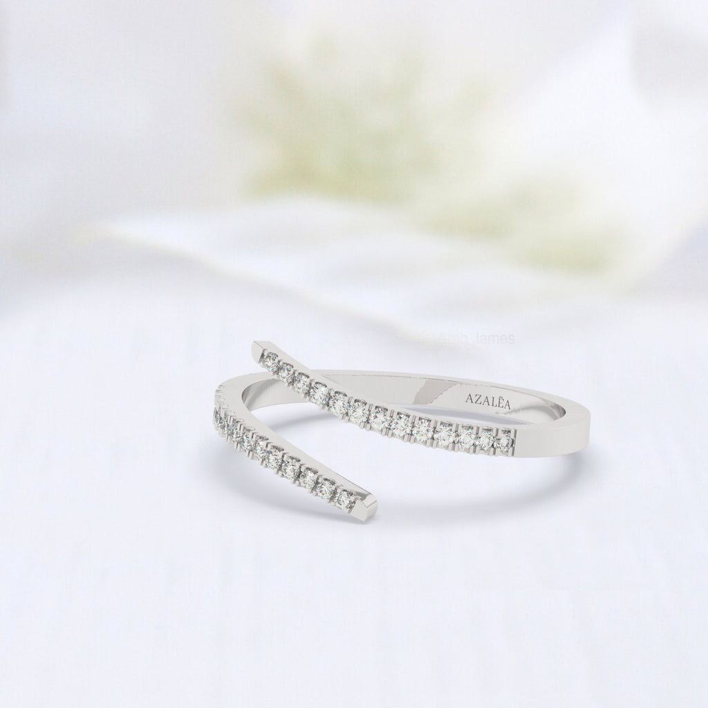 Diamond Spiral Cuff Ring / 14k Gold Spiral Diamond Cuff Ring / Anniversary Ring / Wedding Band / Stacking Ring / Bridal Gift / Birthday Gift