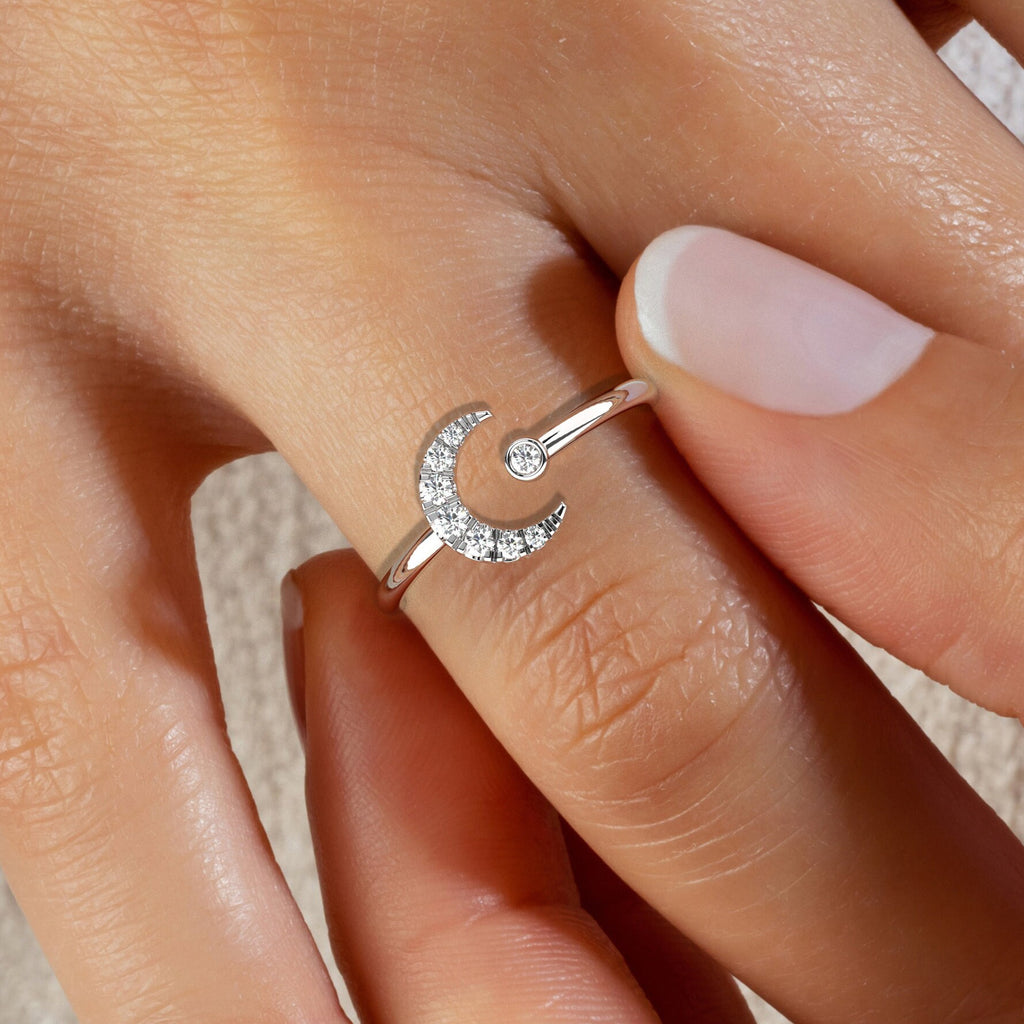 Diamond Moon Cuff Ring