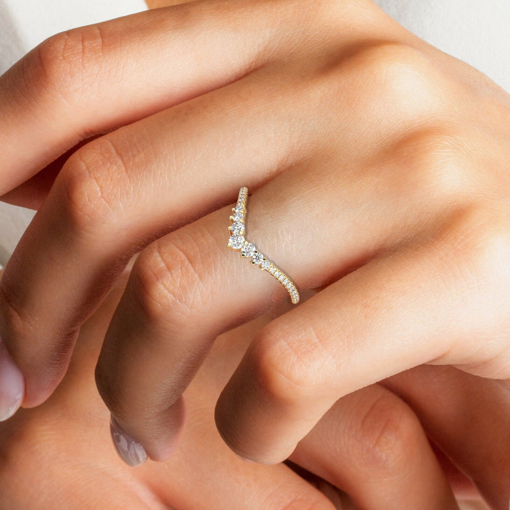 Curved Diamond Chevron Wedding Band