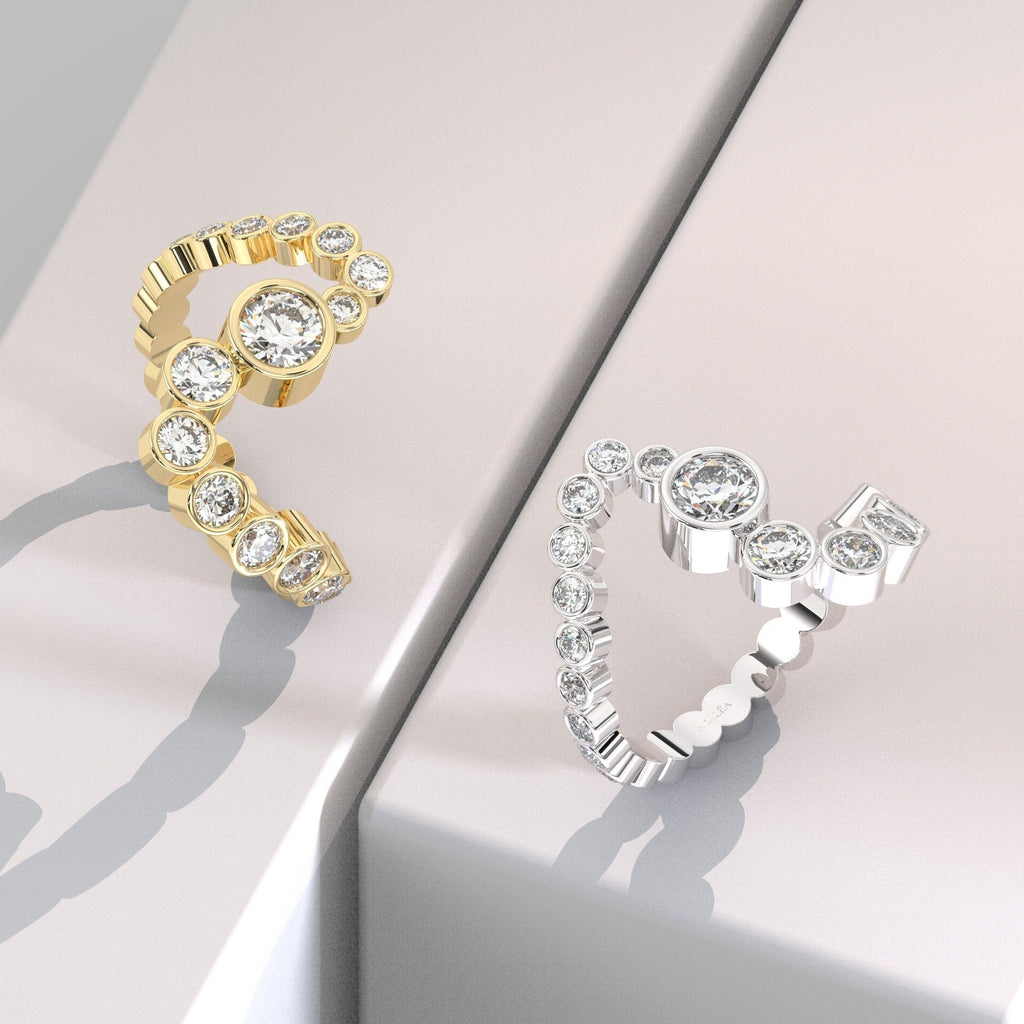 14k Gold Bezel Set Diamond Spiral Stacking Ring/ Promise Ring/ Wedding Band/ Unique Design Ring / Natural, Lab Diamond, Moissanite Ring