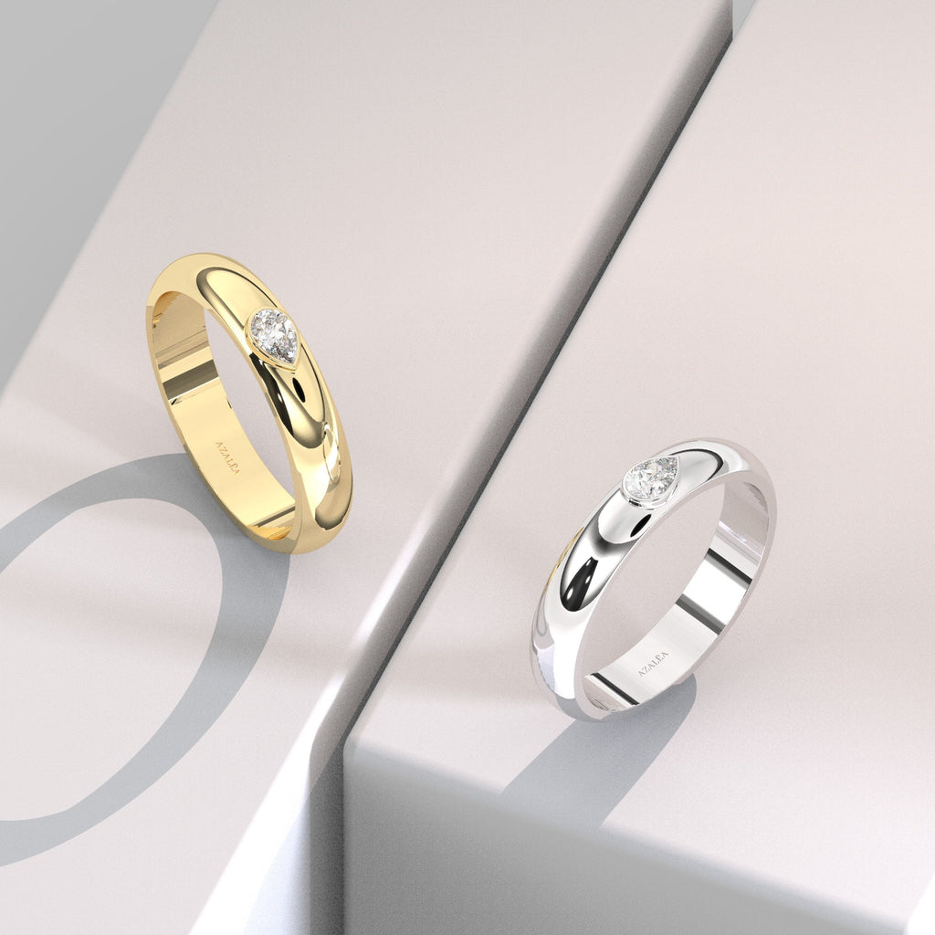 Pear Diamond Bezel Stacking Ring / 14k Pear Diamond Wedding Band / Teardrop Engagement Ring / Flush Diamond Wedding Band / Diamond Gift Idea