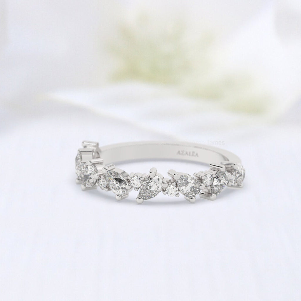 Pear and Round Diamond Alternating Wedding Band / 14k Gold Pear and Round Diamond Wedding Band / Engagement Ring /Pear Diamond Stacking Ring