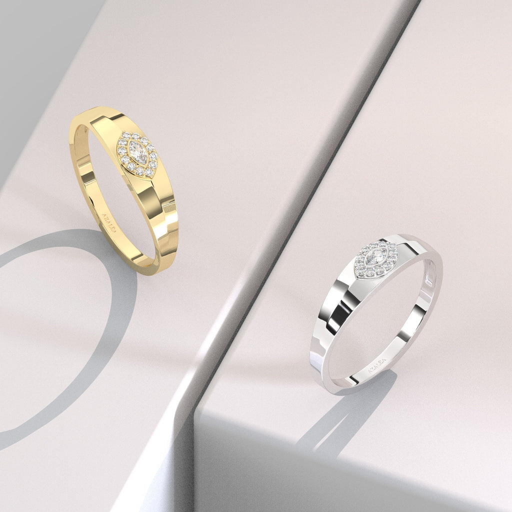 Diamond Evil Eye Wide Stacking Ring