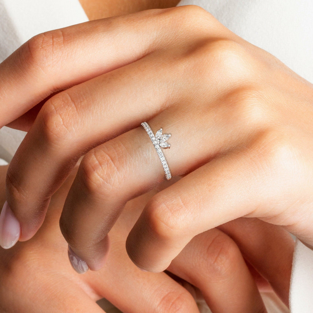 14k Marquise and Round Diamond Wedding Band / Engagement Ring / Stacking Ring / Crown Diamond Ring/ Bridal Gift / Contour Nesting Ring