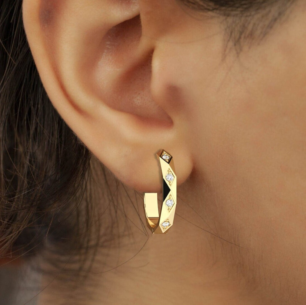 Diamond Hoop Huggie Earrings