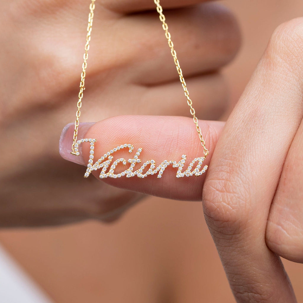 Diamond Name Necklace / 10 Font Options