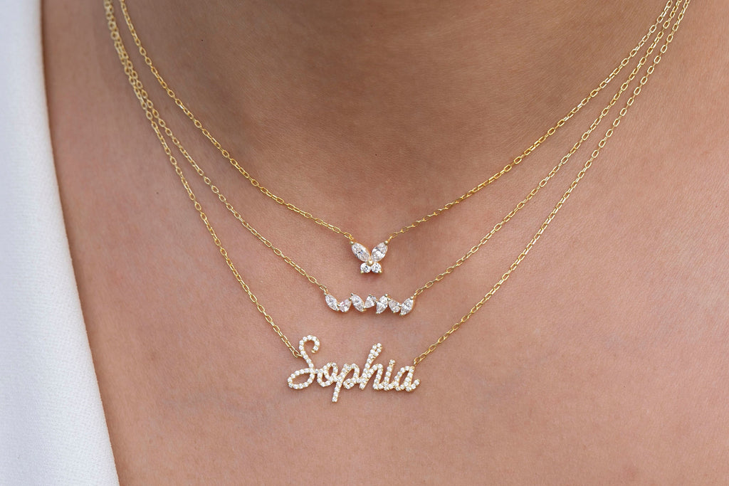 Diamond Name Necklace / 10 Font Options