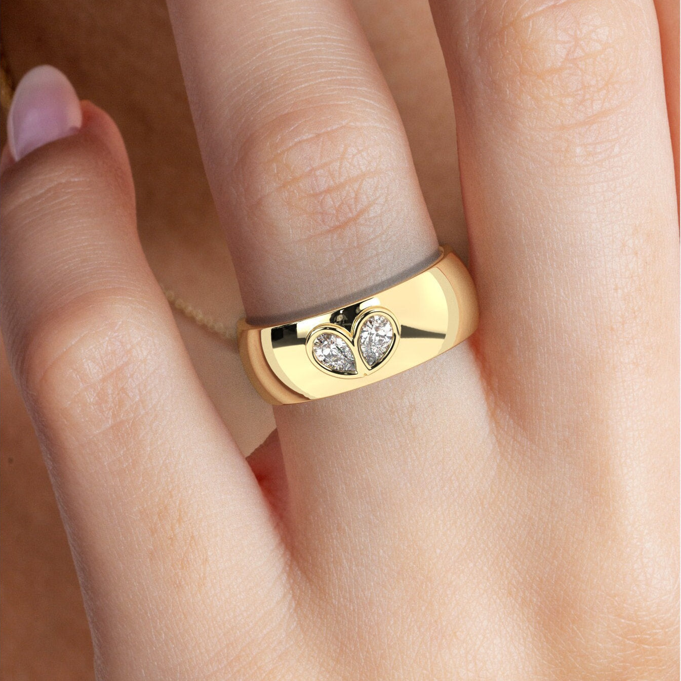 Double Pear Diamond Wide Band