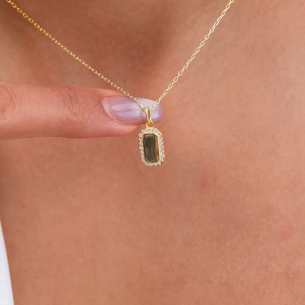 Diamond Dog tag Necklace / Engravable Dog Tag Necklace