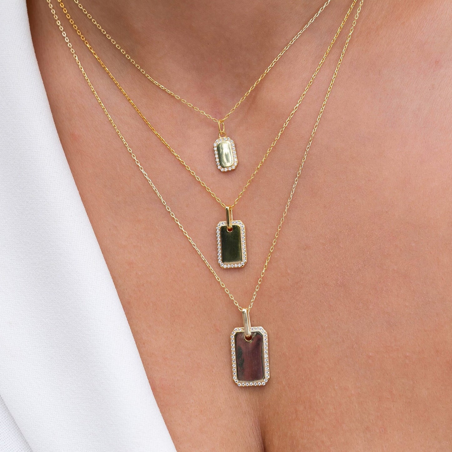 Diamond Dog tag Necklace / Engravable Dog Tag Necklace