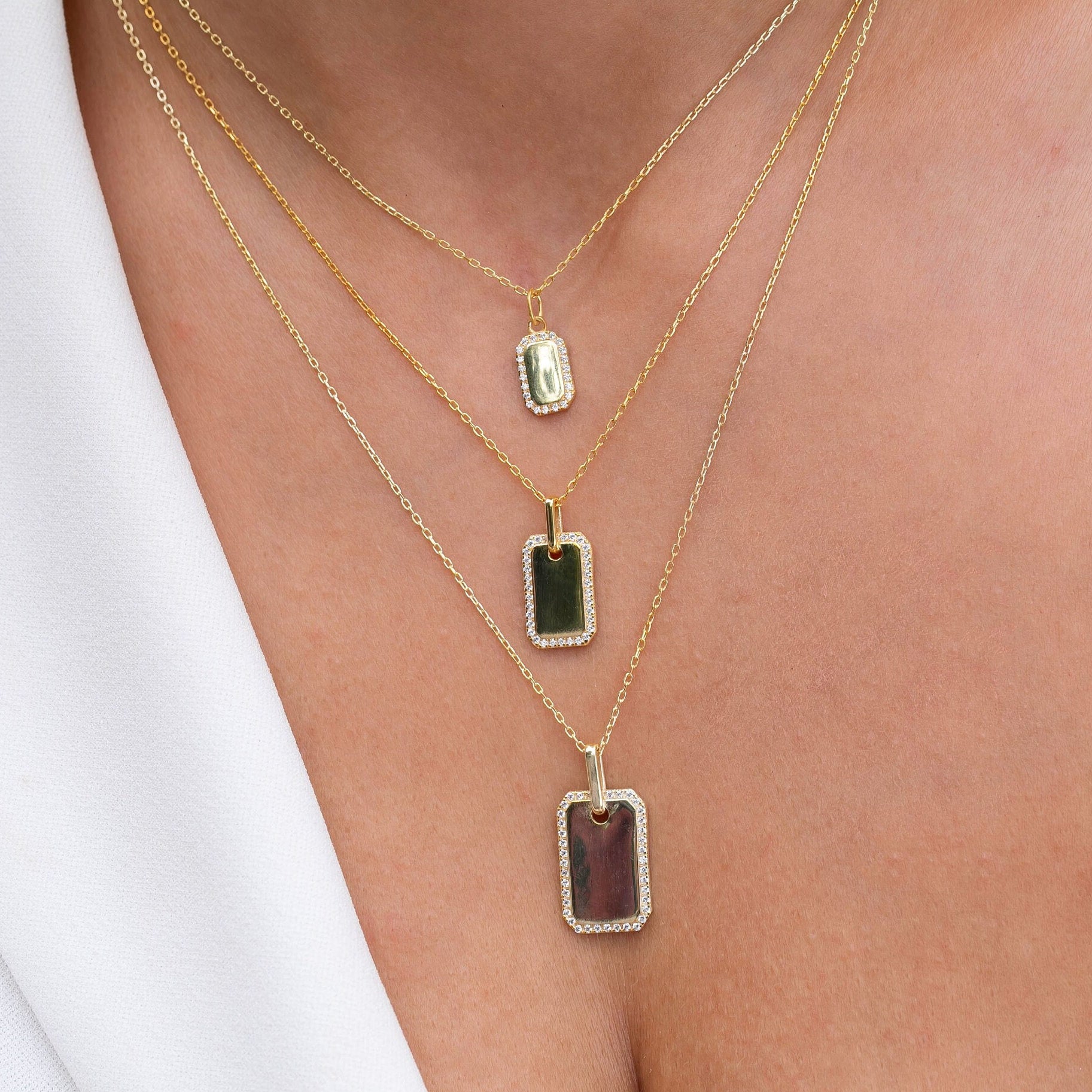 Diamond Dog tag Necklace / Engravable Dog Tag Necklace