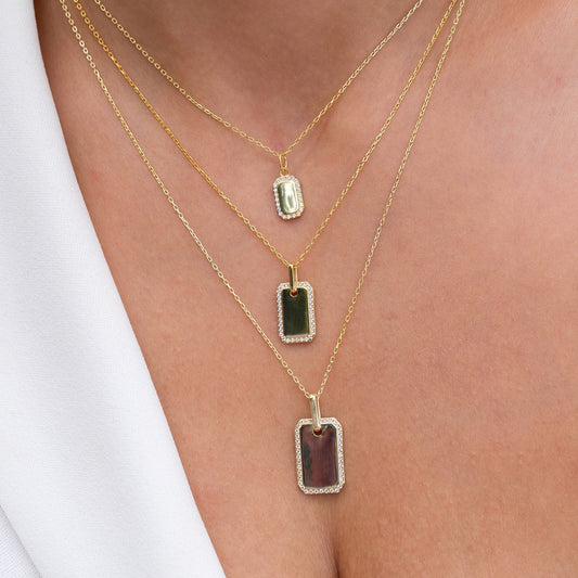 Diamond Dog tag Necklace / Engravable Dog Tag Necklace