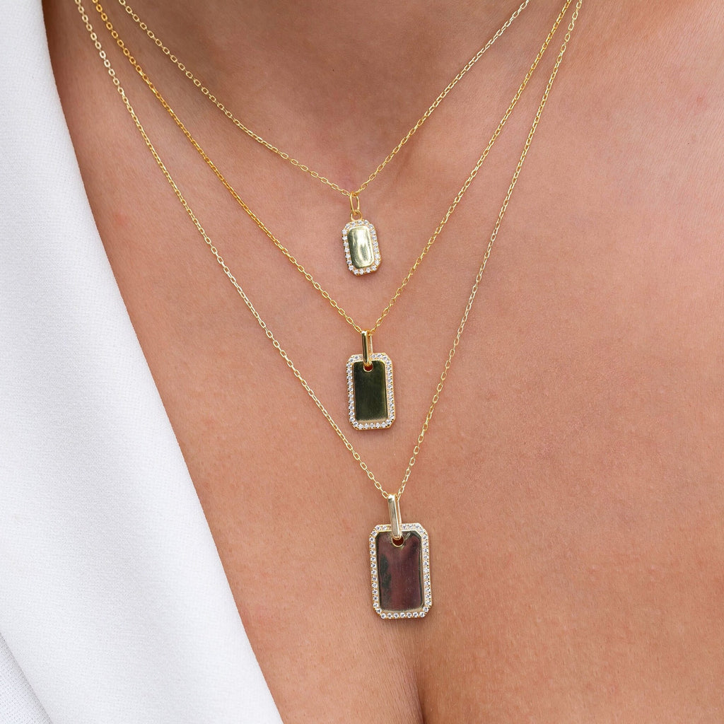 Diamond Dog tag Necklace / Engravable Dog Tag Necklace