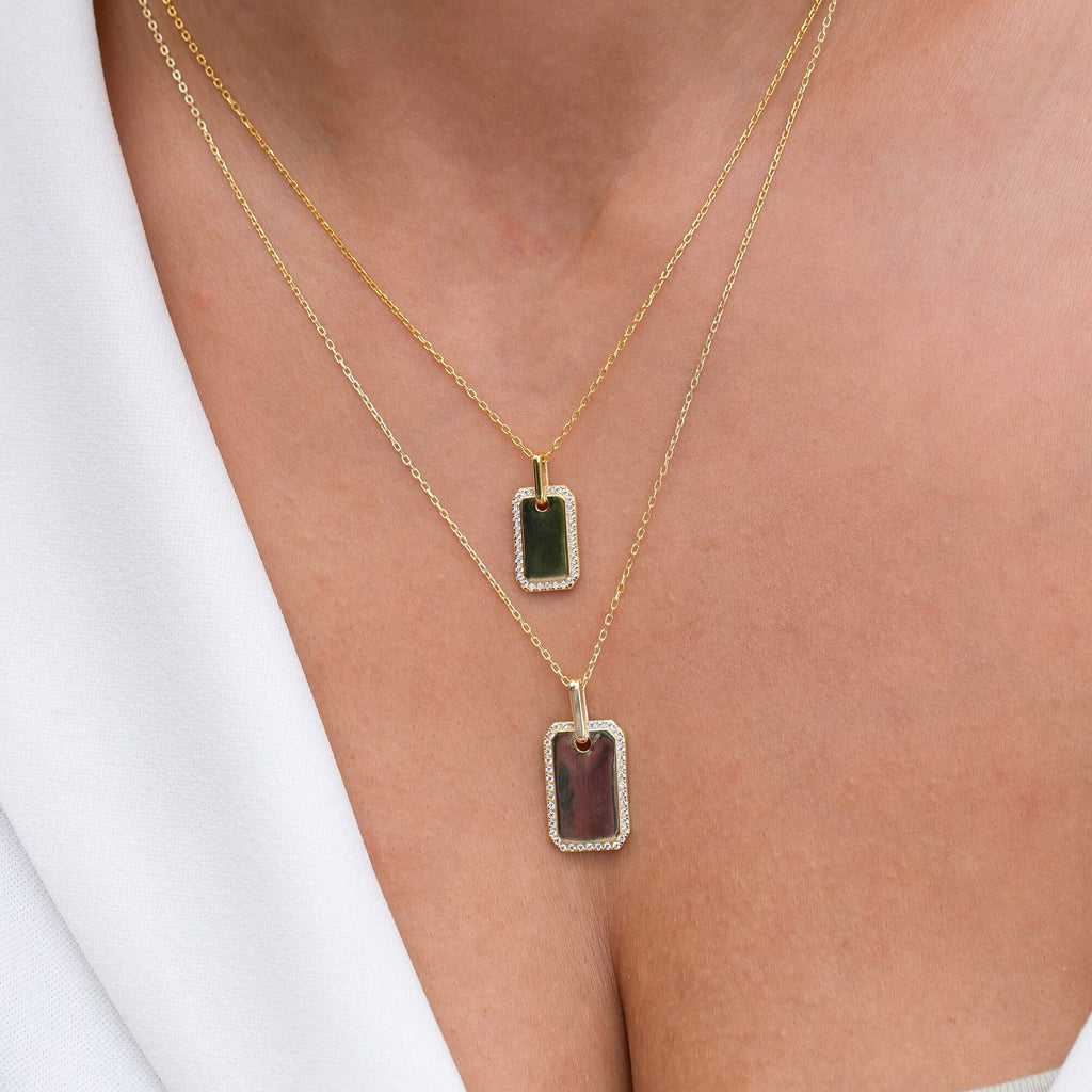 Diamond Dog tag Necklace / Engravable Dog Tag Necklace