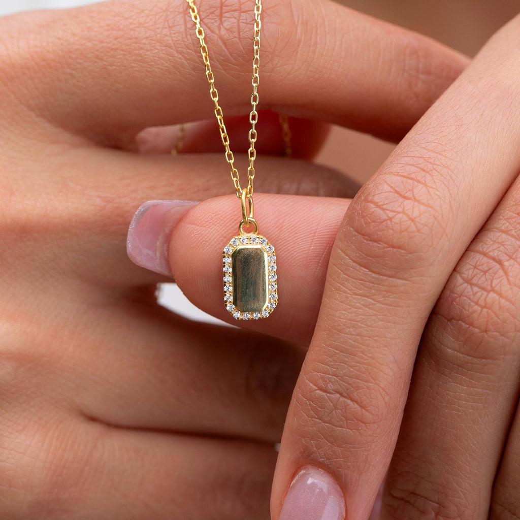 Diamond Dog tag Necklace / Engravable Dog Tag Necklace