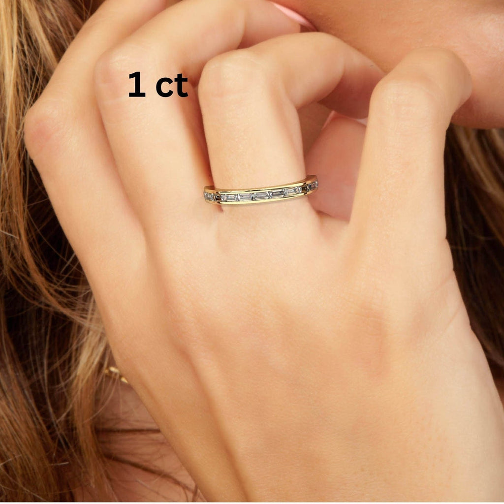 0.75 - 1.5 CT Baguette Diamond Channel Ful Eternity Wedding Band