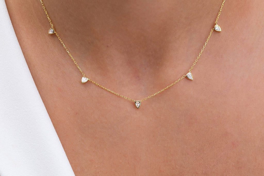 Diamond Tear Drop Station Necklace