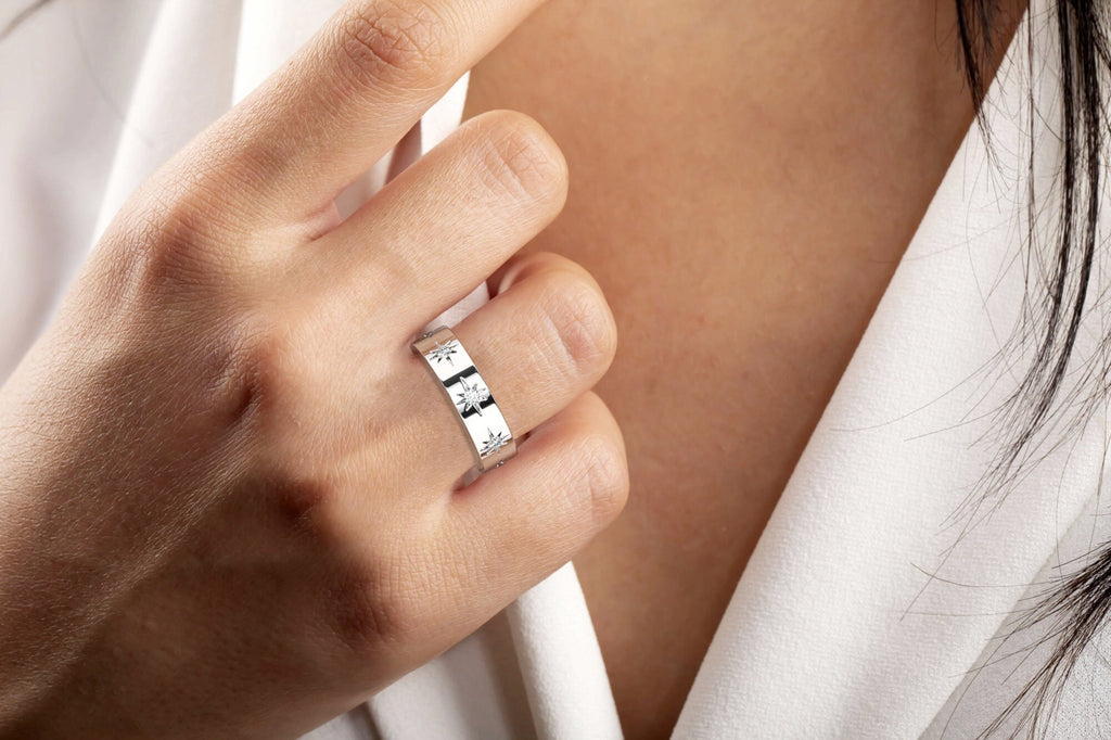 Engraved Star Diamond Stacking Ring