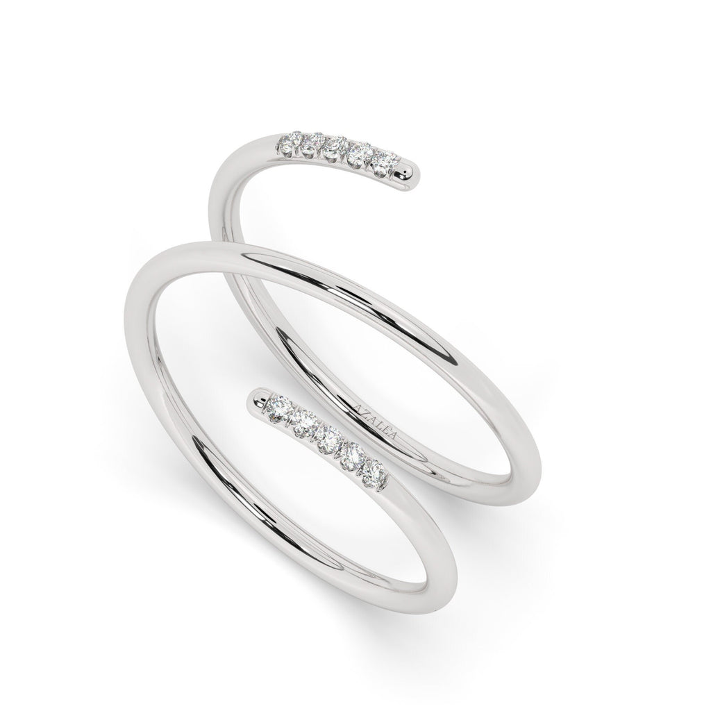 Diamond Spiral Cuff Ring / 14k Gold Spiral Diamond Cuff Ring / Anniversary Ring / Wedding Band / Stacking Ring / Bridal Gift / Birthday Gift