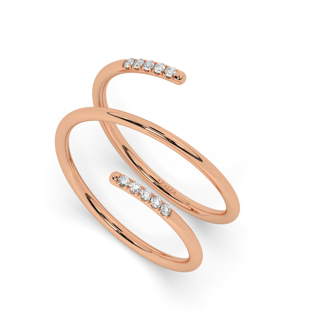 Diamond Spiral Cuff Ring / 14k Gold Spiral Diamond Cuff Ring / Anniversary Ring / Wedding Band / Stacking Ring / Bridal Gift / Birthday Gift