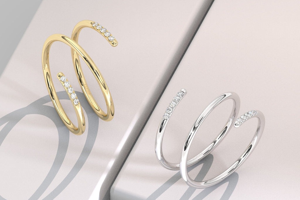 Diamond Spiral Cuff Ring / 14k Gold Spiral Diamond Cuff Ring / Anniversary Ring / Wedding Band / Stacking Ring / Bridal Gift / Birthday Gift