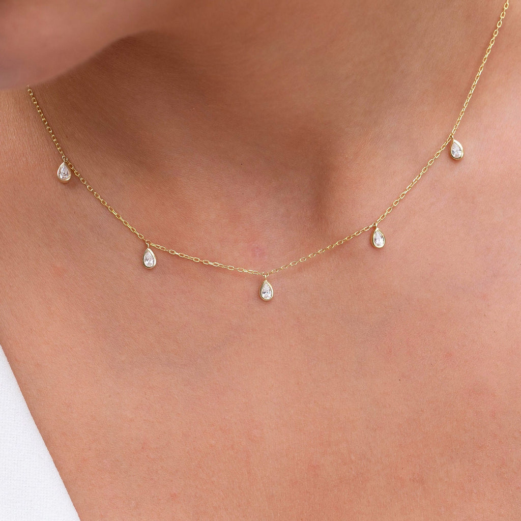 Pear Shape Diamond Tear Drop Station Necklace
