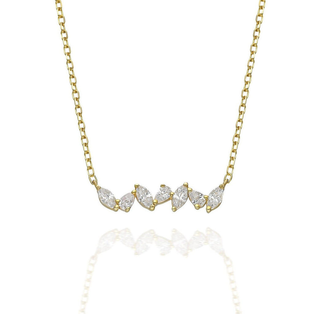 Alternating Marquise and Pear Shape Diamond Bar Necklace