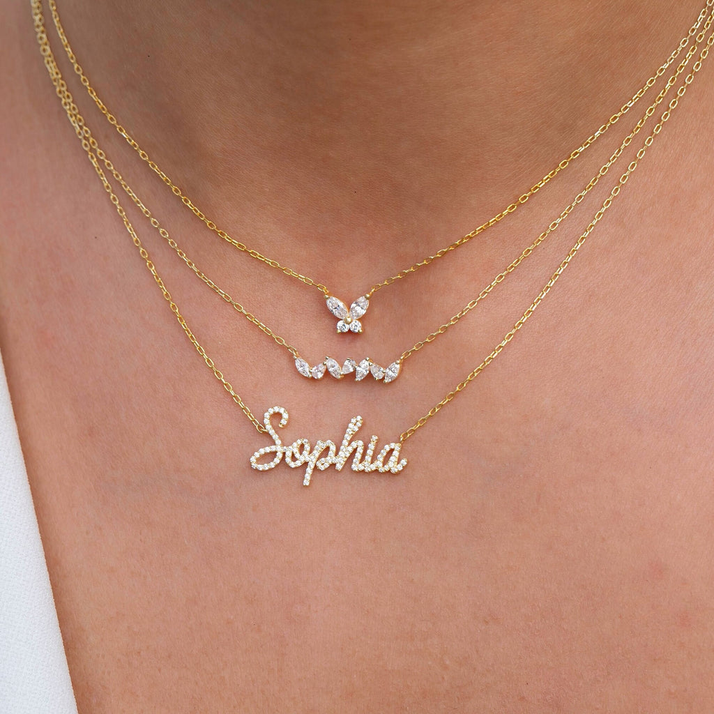 Alternating Marquise and Pear Shape Diamond Bar Necklace