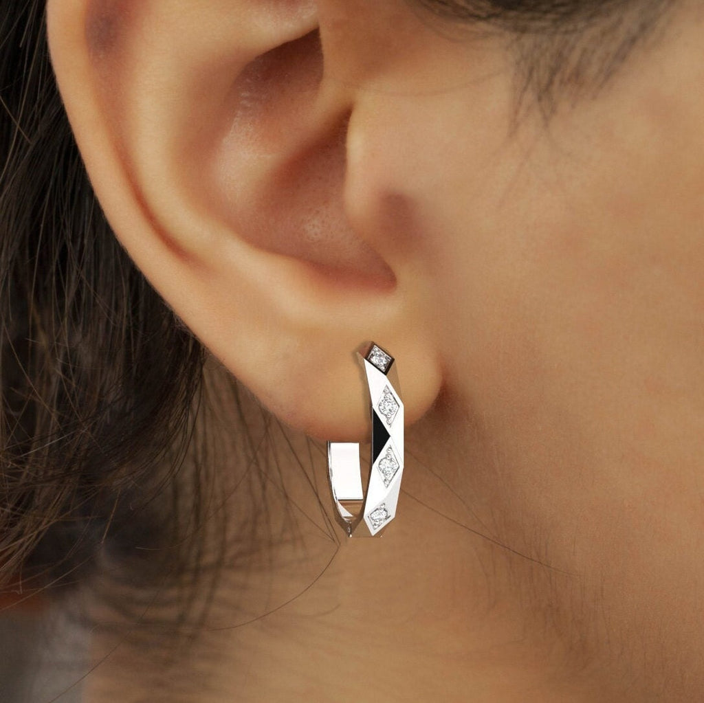 Diamond Hoop Huggie Earrings