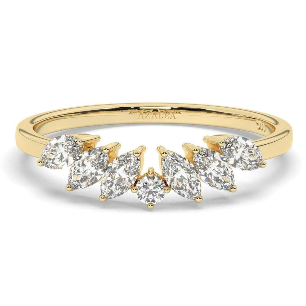 Marquise and Round Curved Diamond Wedding Ring