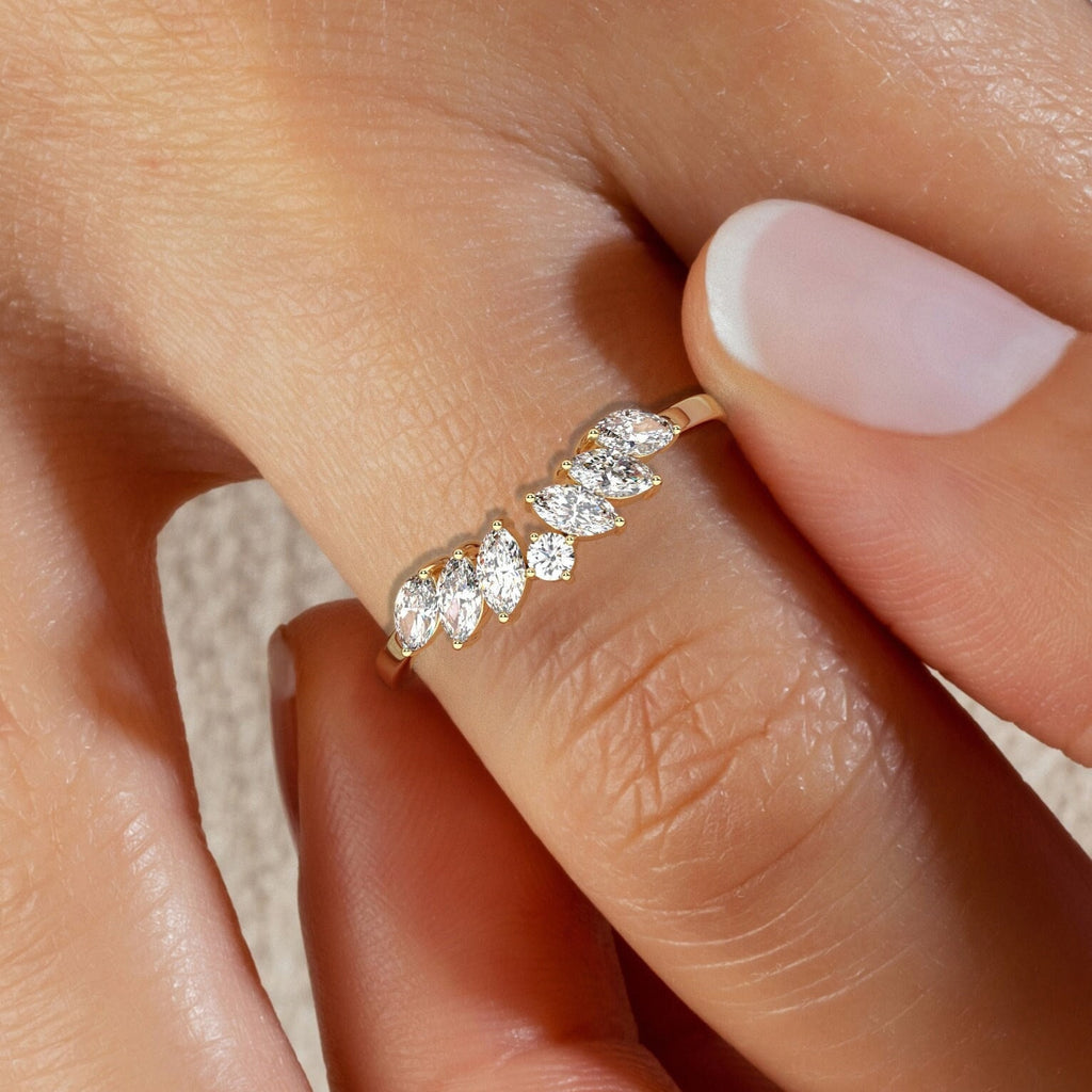 Marquise and Round Curved Diamond Wedding Ring