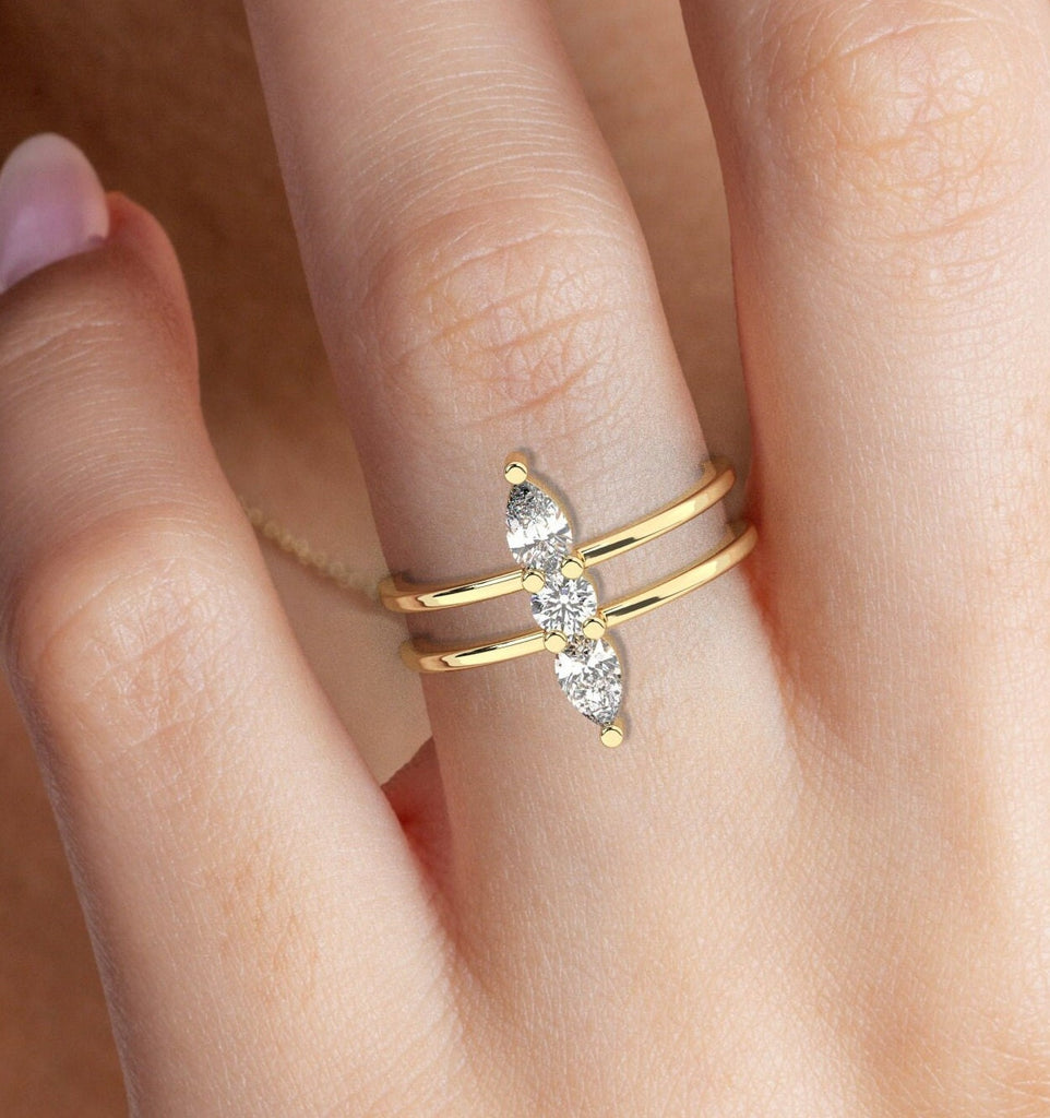 Pear Diamond Double Stacking Ring