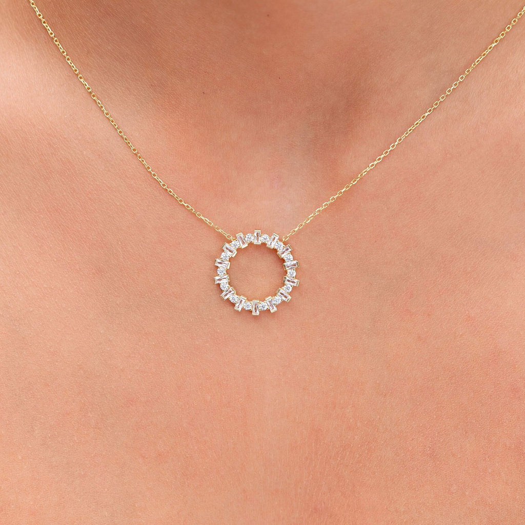 Baguette Diamond Circle Necklace