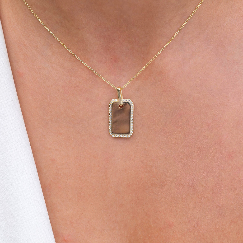 Diamond Dog tag Necklace / Engravable Dog Tag Necklace