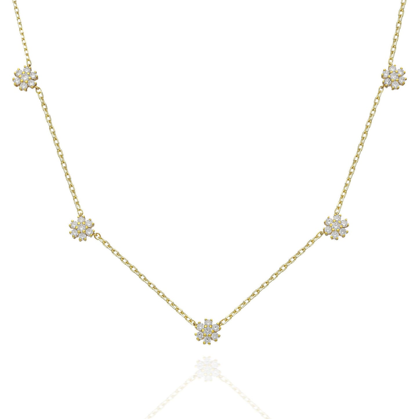 Diamond Flower Station Necklace