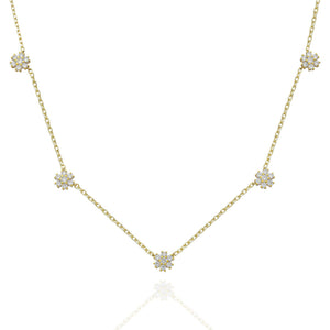 14k Gold Diamond Flower Station Necklace: Dainty Charm, Minimalist Style