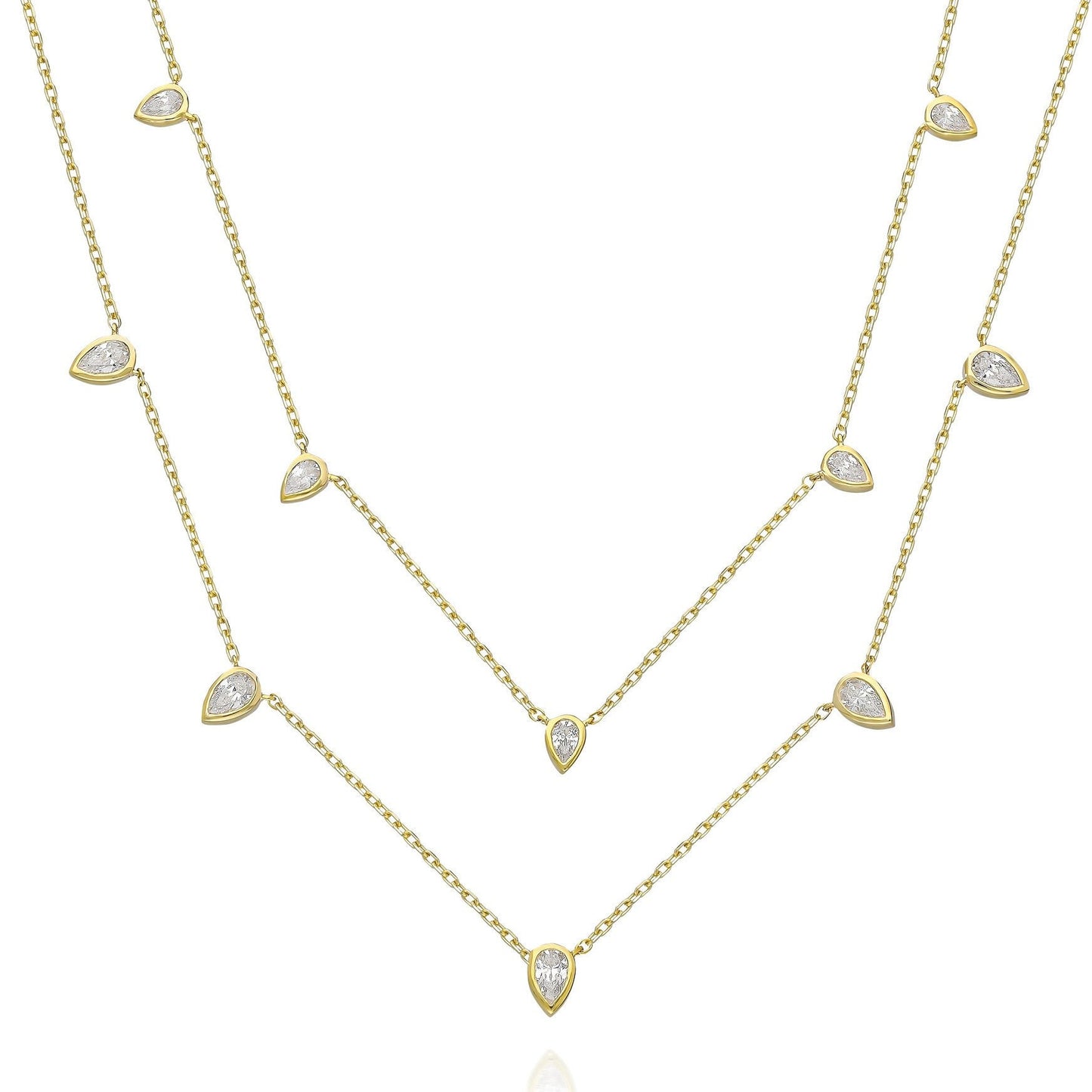 Diamond Tear Drop Station Necklace