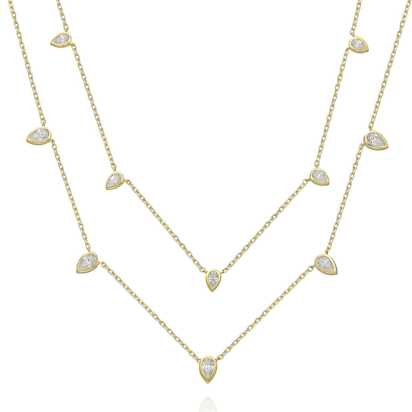Diamond Tear Drop Station Necklace