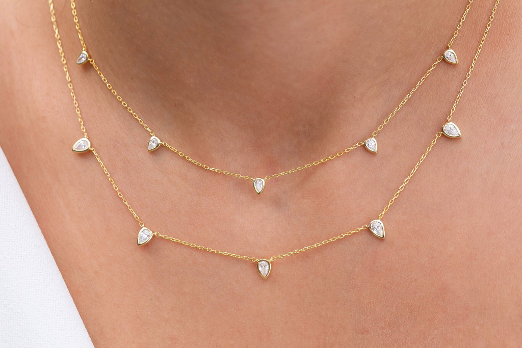 Diamond Tear Drop Station Necklace