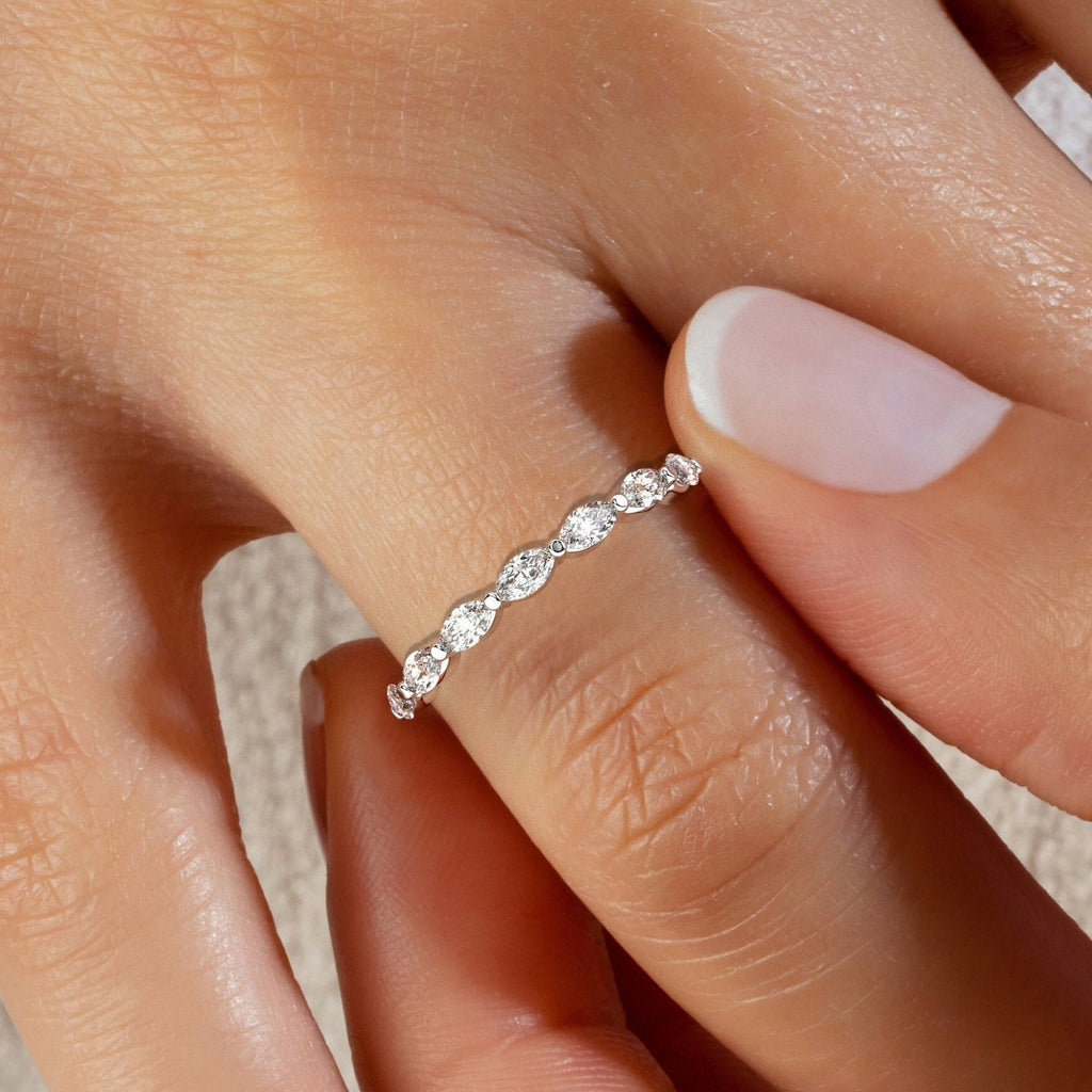 Marquise Diamond Wedding Band / 14k Gold Marquise Diamond Wedding Ring / Stacking Ring / Anniversary Gift / Birthday Gift / Graduation Gift