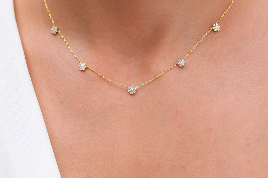 Diamond Flower Station Necklace