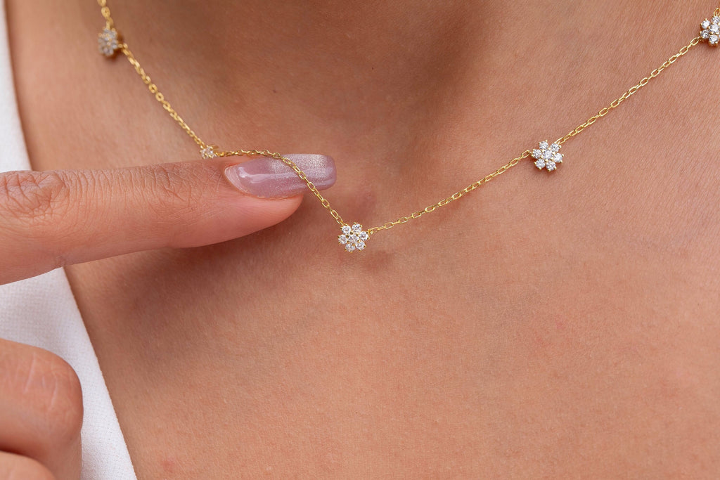 Diamond Flower Station Necklace
