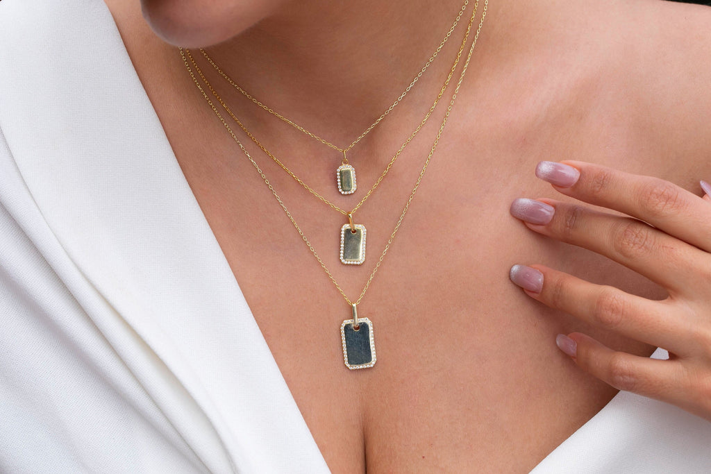 Diamond Initial Dog Tag Necklace