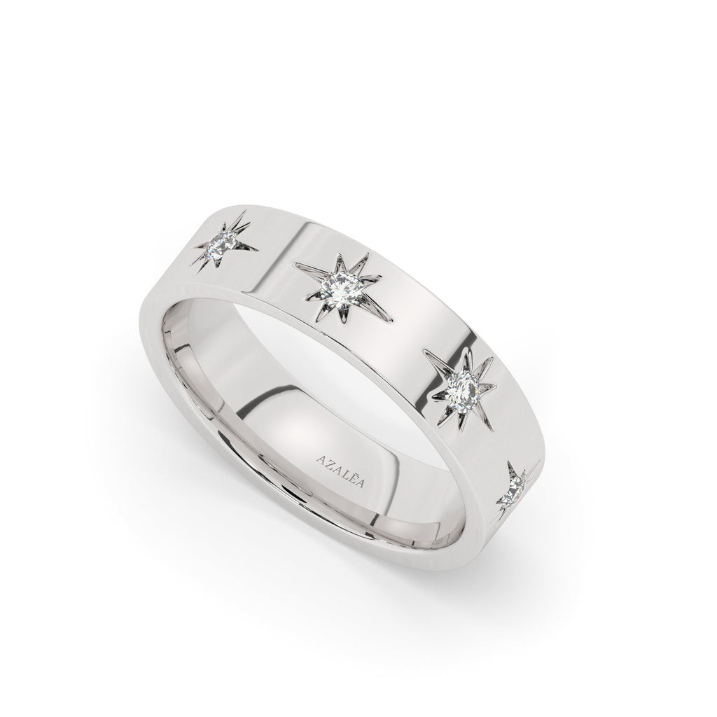 Engraved Star Diamond Stacking Ring