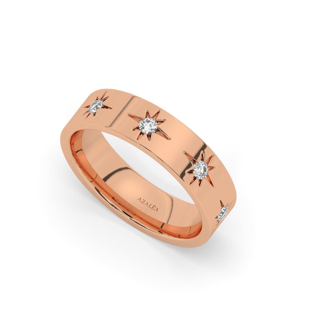 Engraved Star Diamond Stacking Ring